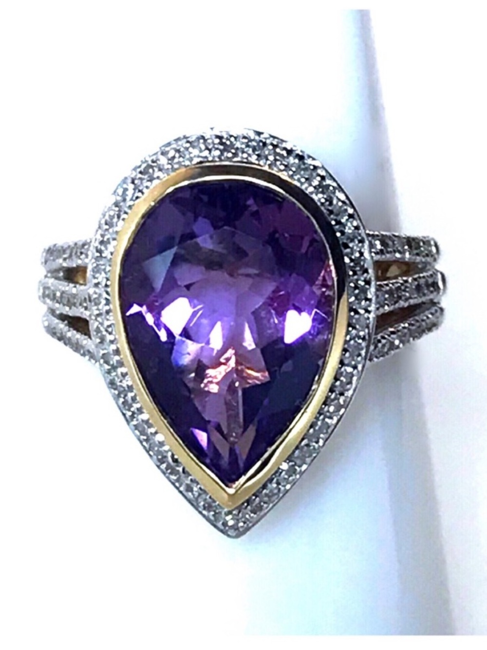 Alwand Vahan 14 kt. Gold 4 carat pear amethyst & diamond ring- 7. 17 Grams!!!